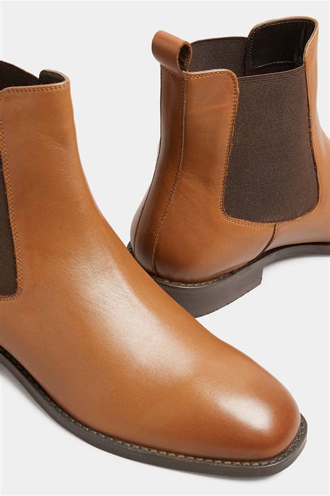 Lts Tan Brown Leather Chelsea Boots In Standard Fit Long Tall Sally