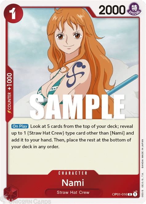 OP01 016 Nami Rare English One Piece TCG Card Unicorn Cards YuGiOh