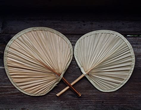 Natural Palm Leaf Hand Fan Pair Of 1980s Vintage Hand Fan