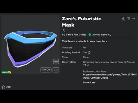 How To Redeem Zarc S Futuristic Mask UGC Limited With Code Roblox