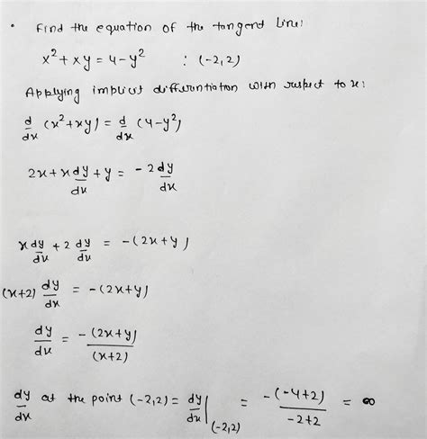 [solved] Use Implicit Differentiation To Find The Equation Of The Tangent Course Hero