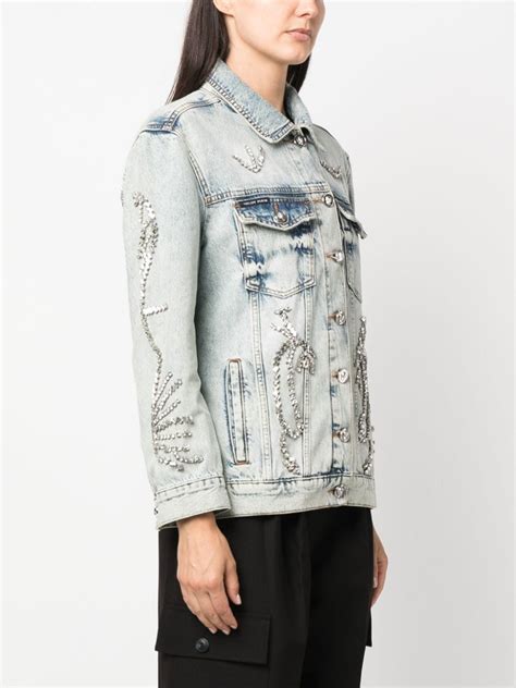 Philipp Plein Crystal Embellished Denim Jacket Blue FARFETCH