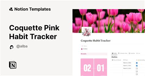 Coquette Pink Habit Tracker Template by Alba Negrín Notion Marketplace