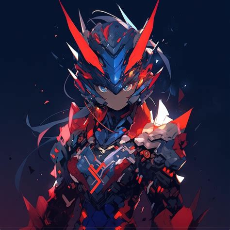 Premium Photo | Futuristic robot warrior in red and blue armor in anime style Dynamic pose