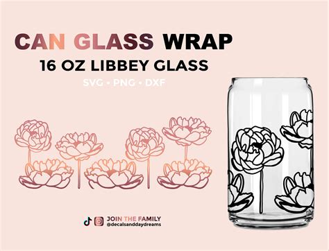 Layered Peonies Glass Wrap Svg Oz Libbey Full Wrap Svg Etsy