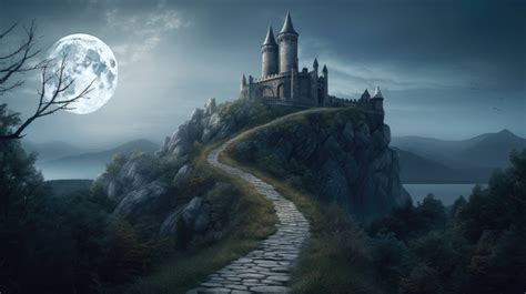 a mesmerizing desktop wallpaper featuring a mystical castle on a hill ...