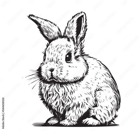 Cute Fluffy Rabbit Sketch Drawn In Ink Vector Illustration Stock