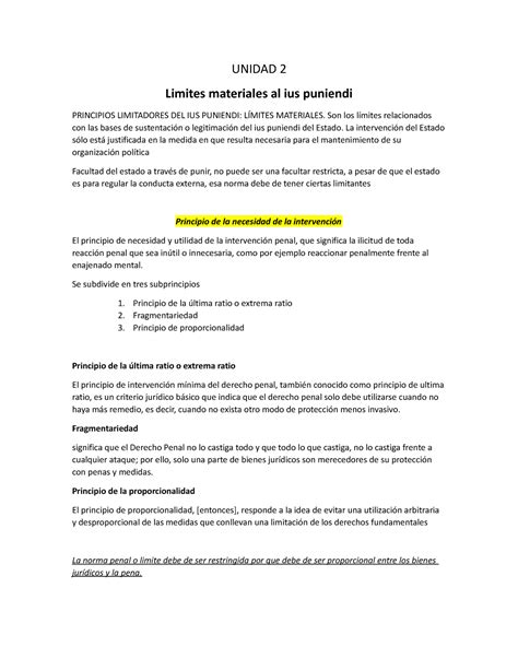 Unidad 2 Apuntes De Clase Unidad 2 Limites Materiales Al Ius Puniendi Principios Limitadores