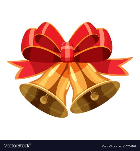 Christmas Bells With Red Bow Icon Cartoon Style Vector Image