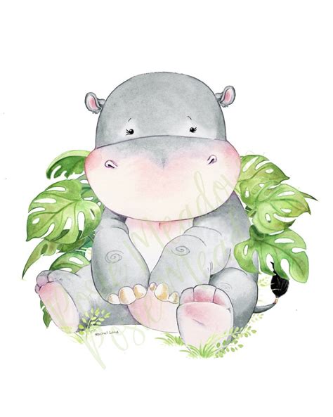 Hippopotamus Hippo Baby Hippo Watercolor Hippo Nursery - Etsy