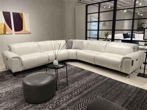 Modern Leather Power Sectional w/ 3 Recliners with Adjustable Headrests ...