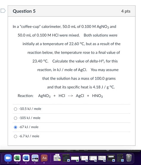 Solved In A Coffee Cup Calorimeter 50 0 Ml Of 0 100magno3