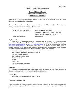 Fillable Online Scm Hku MChinMed AcupMox Application Form MChinMed