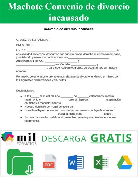 Convenio De Divorcio Incausado 【 Ejemplos Y Formatos 】word Pdf