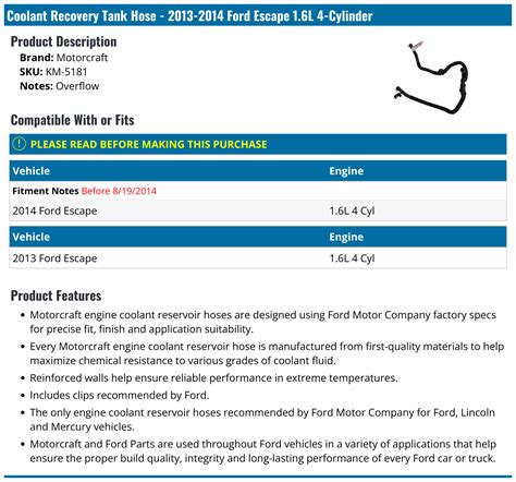 2013 2014 Ford Escape Coolant Breather Pipe Motorcraft Km 5181