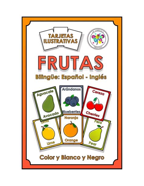 Tarjetas Ilustrativas Frutas Comida Saludable Recortar Color Biling E