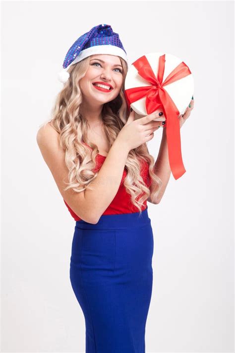 A Blonde With Big Breasts Standing On A White Background An Stock Photo Image Of Happy