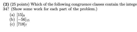 Solved Points Which Of The Following Congruence Chegg