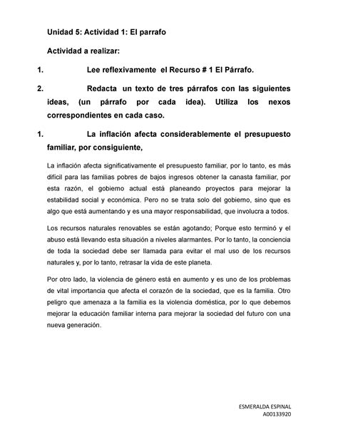 Espinal Esmeralda Redacción de textos Unidad 5 Actividad 1 El