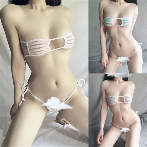 ENSEMBLE DE LINGERIE string bikini rayé femme soutien gorge élégant et corde EUR 8 71 PicClick FR
