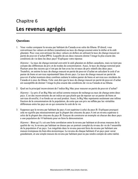 Acemoglu Macro Ch Solutionnaire Questions Chapitre Les Revenus