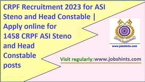 Crpf Recruitment For Asi Steno And Head Constable Apply Online