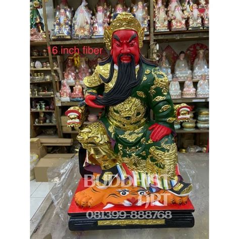 Jual Promo Dewa Kwan Kong Guan Yu Duduk Pegang Jenggot 16 Inch Fiber