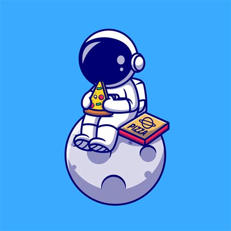 Cute Astronaut Eating Pizza On The Moon Cartoon Vector Icon