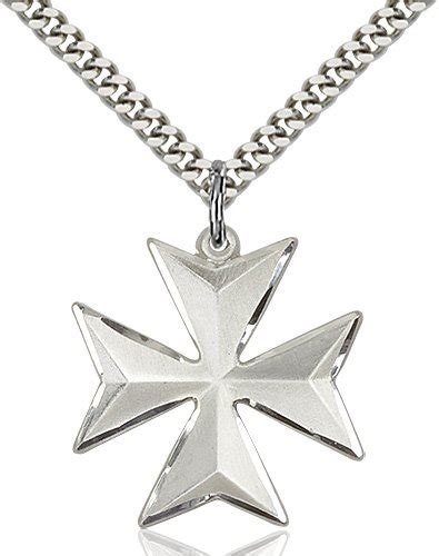 Maltese Cross Necklace Sterling Silver Catholic Saint Medals