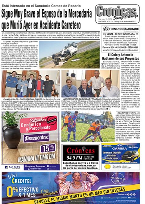 Diario Cr Nicas De Mercedes Soriano Uruguay Tapa Del Setiembre