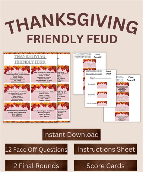 Printable Thanksgiving Family Feud Game: Party Trivia (digital Download
