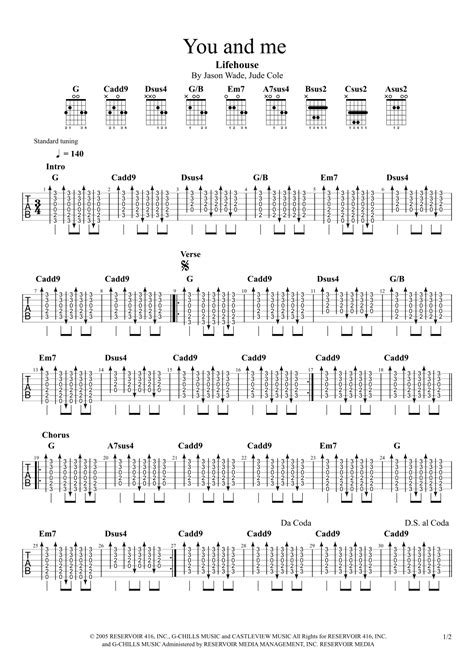 Lifehouse You And Me Guitar Chords