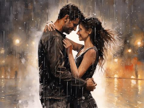 Premium Ai Image Illustration Of Couple Dancing In The Rain