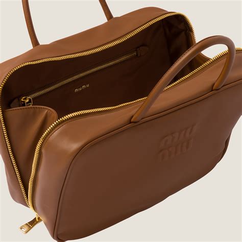 Cognac Leather Top Handle Bag Miu Miu