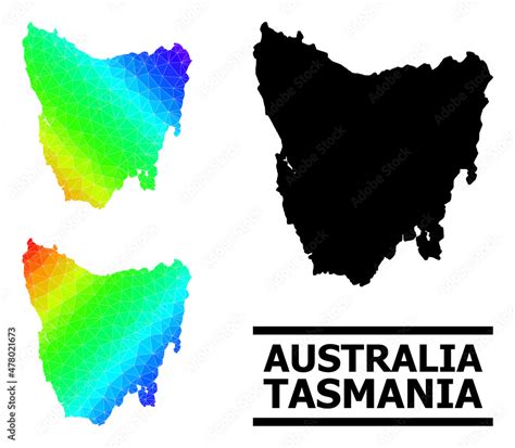 Vector Low Poly Rainbow Colored Map Of Tasmania Island With Diagonal