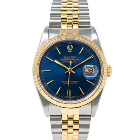 Rolex Mens Datejust 36 Gold And Steel 16233 Wristwatch Blue Dial