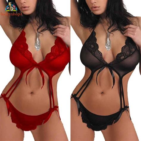 Women S Lace Nightwear Lingerie Underwear G String Sleepwear In Red Black Shopee Malaysia