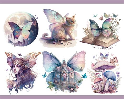 Butterfly Fairy Png Clip Art Ephemera Scrapbook Mushrooms Crystals