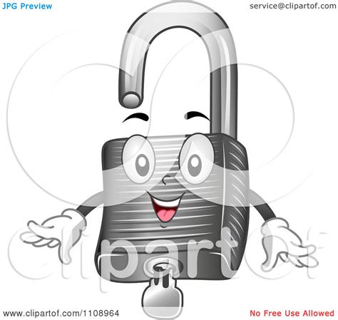 Clipart Happy Padlock Mascot With A Key Royalty Free Vector