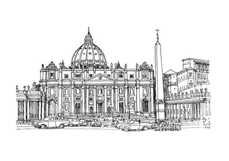 St Peters Basilica Rome — A Pen And Ink Drawing By Kp Singh