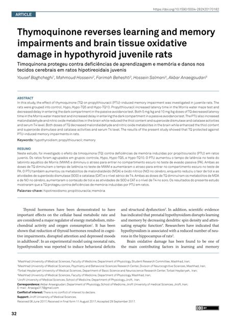 Pdf Thymoquinone Reverses Learning And Memory Impairments And Brain