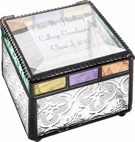 Personalized Graduation T Class Of 2024 Stained Glass Keepsake Box Blue Purple Green Peach J