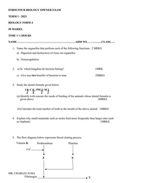 Form 4 Biology Opener Cat 1 Term 1 2023 13065