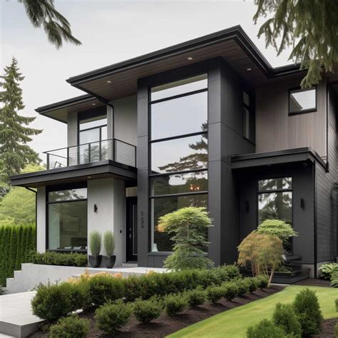 modern grey house  black trim  exterior ideas