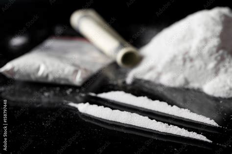 Cocaine on black background, closeup Stock Photo | Adobe Stock