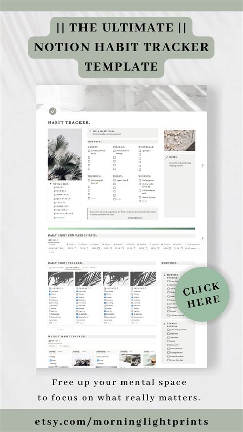 Sage Green And White Notion Habit Tracker Template Habit Tracker Daily