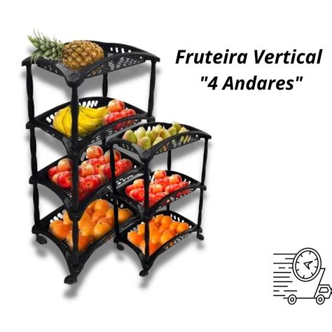 Organizador De Frutas Fruteira Vertical Quadruplo Preto Andares