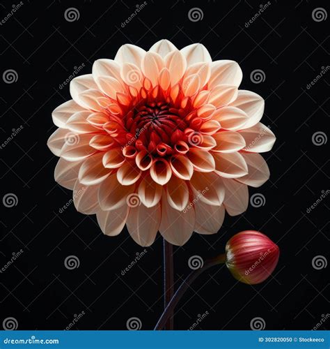 Surrealist Compositions: Dahlia Flower on Black Background Stock