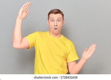 Studio Portrait Shocked Amazed Mature Man Stock Photo