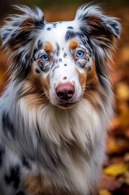 A dog with blue eyes and a white coat with a black border collie in the ...